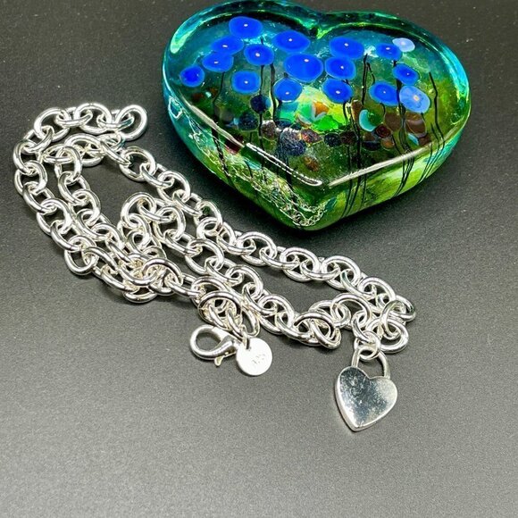 Silver 925 Chain Necklace with Thick Heart Lock Charm #1222 or #1478 - Picture 6 of 6